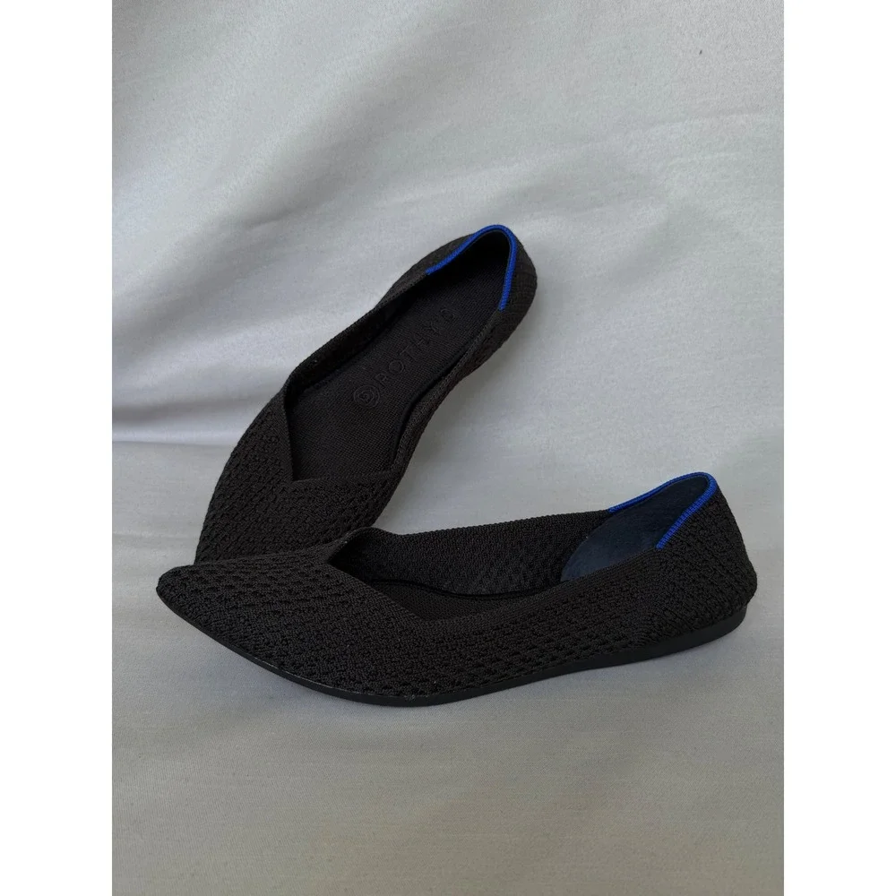 Rothys The Point Black Textured Knit Pointed Toe Flats Womens 8.5